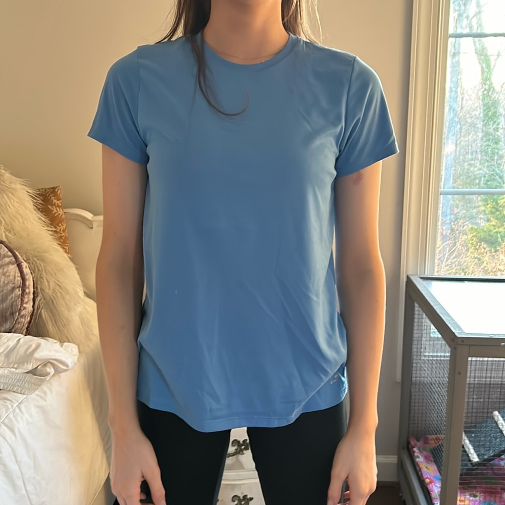 Blue, athletic shirt